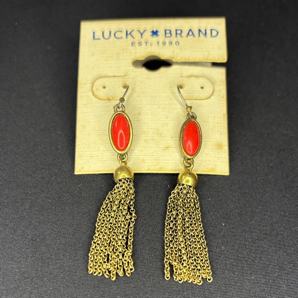 Lucky Brand Red and Gold Chain Earrings
